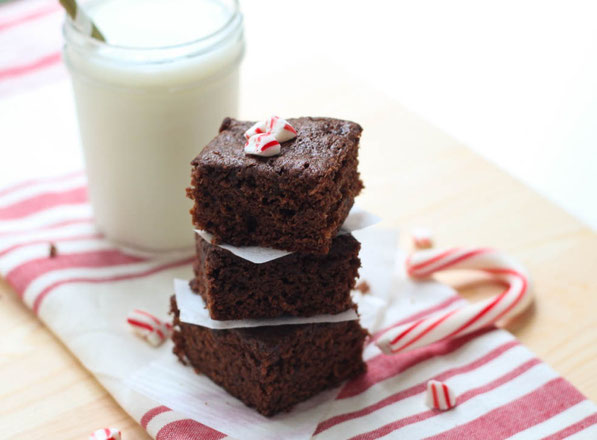 These lighter homemade brownies have a bright peppermint flavor that makes them smell and taste like the holidays!  They also have a boost of fiber from a secret ingredient....prunes!