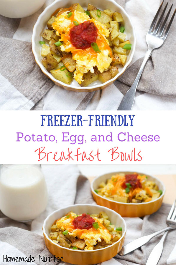 These easy and affordable potato, egg, and cheese breakfast bowls are a healthy, gluten free, and freezer-friendly recipe that costs around $0.52 per serving!