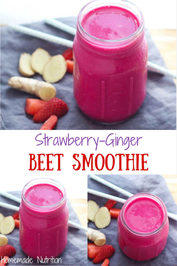 This ruby red smoothie has a beautiful flavor combination of strawberries and ginger that accent the beets in this recipe.  It's a great way to get more veggies into your breakfast routine! 