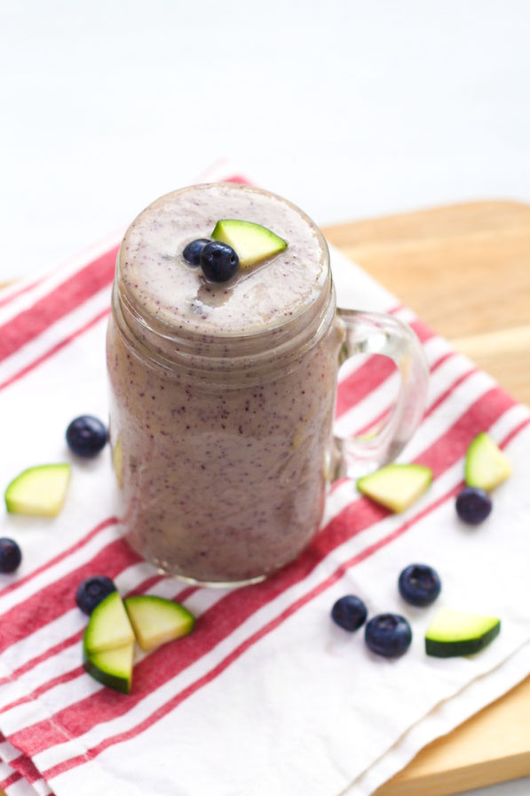 This fresh smoothie recipe with blueberries and zucchini is the perfect way to sneak some veggies in at breakfast!  