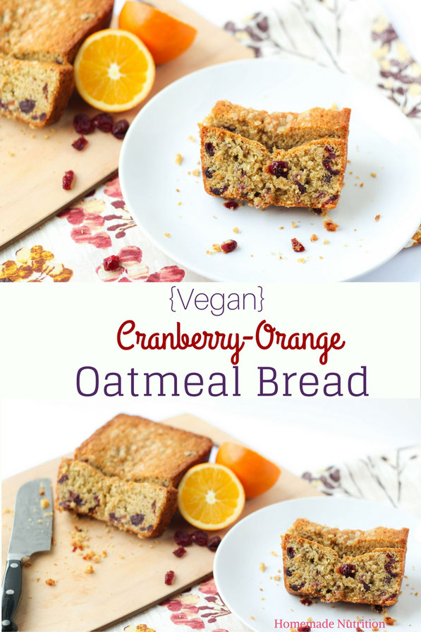 Vegan cranberry-orange oatmeal bread is the perfect fall/holiday breakfast or sweet treat!  It's moist, tender, and packed with sweet cranberry-orange flavor!