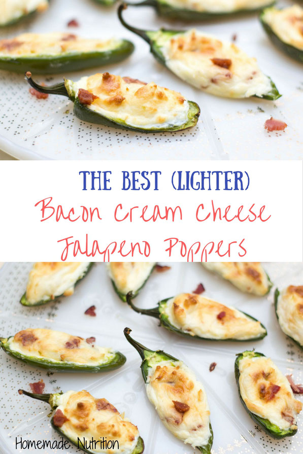 These bacon cream cheese jalapeno poppers are a lighter twist on the beloved classic pepper-poppers. This healthy, gluten free appetizer is the perfect game day recipe!