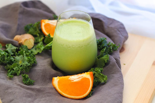 Kale, fresh ginger, and orange are a refreshing combination that makes this green smoothie completely satisfying and delicious! Perfect healthy gluten free breakfast option!