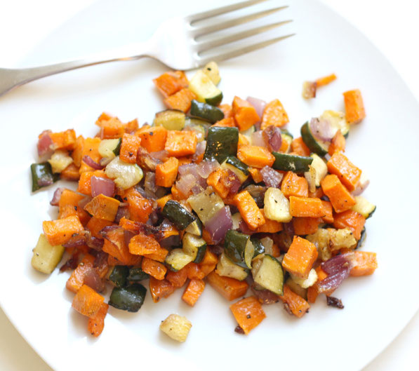 family-favorite roasted butternut squash, zucchini, and onion recipe!  So easy, healthy, and delicious! 