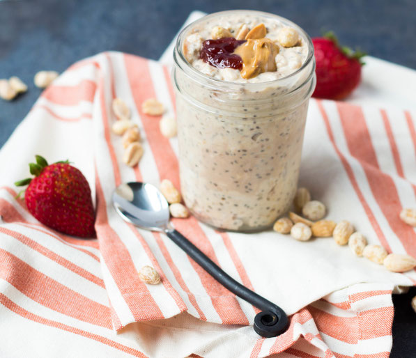 Peanut butter and jelly overnight oats are a tasty twist on the classic PB&J.  It's the perfect easy and healthy new lunch recipe! 