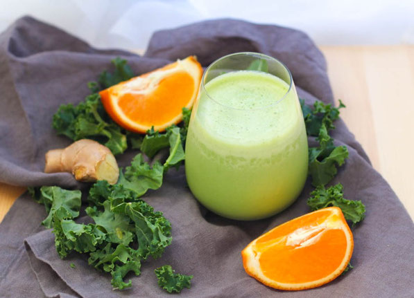 Kale, fresh ginger, and orange are a refreshing combination that makes this green smoothie completely satisfying and delicious!  Perfect healthy gluten free breakfast option! 