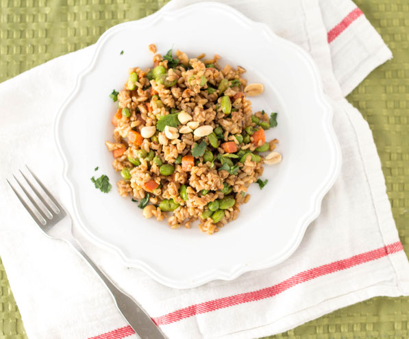 Easy, whole grain fried rice is the perfect hearth-healthy vegetarian lunch or dinner!