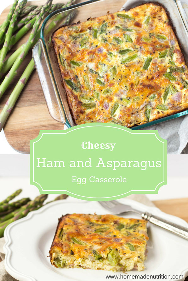 Fresh asparagus makes the perfect veggie base for this cheesy ham and egg casserole! 