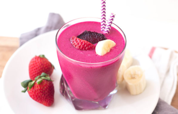 The tasty combination of strawberries and bananas gets an extra boost of nutrition from beets in this creamy smoothie !