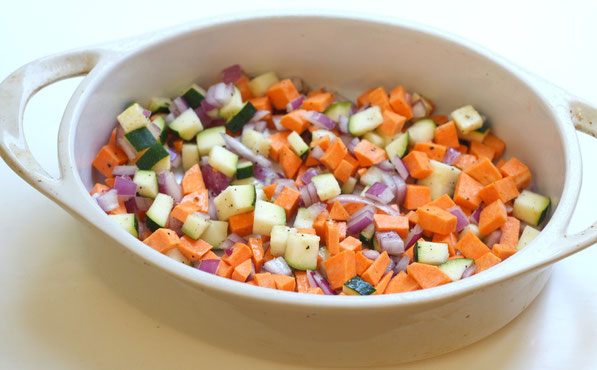 This is the most popular combination of roasted veggies I make for my family.  It also happens to be really easy to make, and there are simple additions to make these beautiful veggies into multiple meals for the week! 