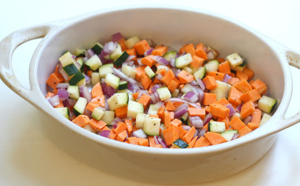 This is the most popular combination of roasted veggies I make for my family.  It also happens to be really easy to make, and there are simple additions to make these beautiful veggies into multiple meals for the week! 