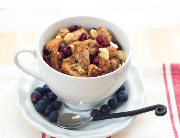 This cranberry-almond french toast mug  is a high-protein healthy breakfast treat that's ready in minutes! 