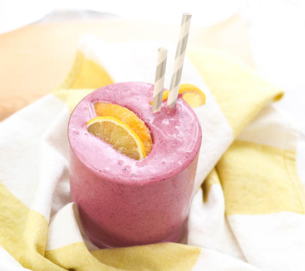 This beautiful smoothie recipe with blueberries, nectarines, and fresh lemon juice also has a secret veggie ingredient that no one will know is there...beets!  