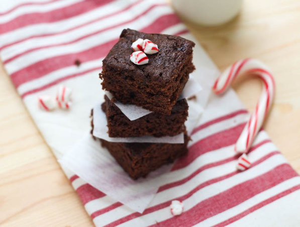 These lighter homemade brownies have a bright peppermint flavor that makes them smell and taste like the holidays!  They also have a boost of fiber from a secret ingredient....prunes!