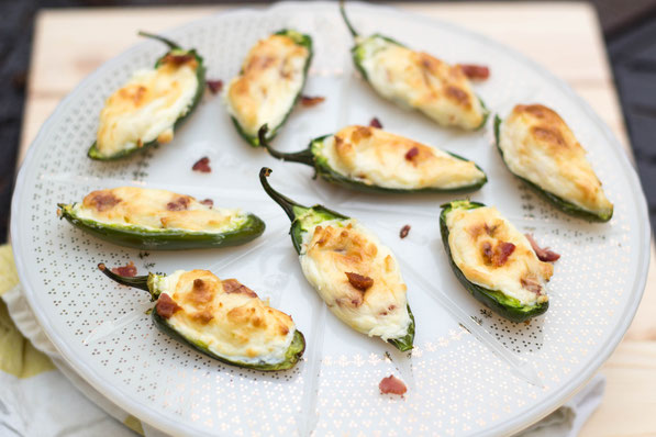 Lighter stuffed bacon cream cheese jalapeno poppers recipe!  This is the ultimate crowd-pleasing snack or appetizer! 