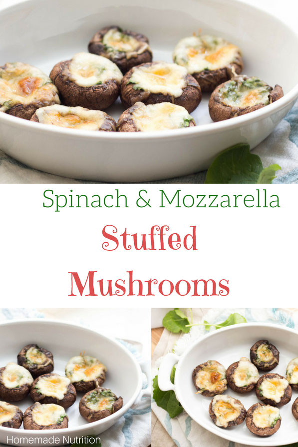 Five ingredients and under 30 minutes to these easy low-carb and gluten free mozzarella-spinach Italian stuffed mushrooms!