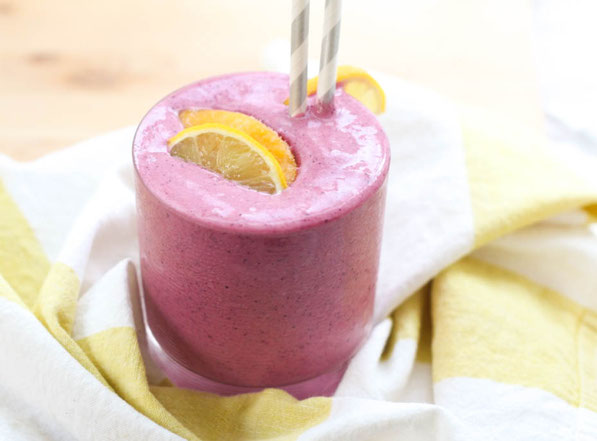 This beautiful smoothie recipe with blueberries, nectarines, and fresh lemon juice also has a secret veggie ingredient that no one will know is there...beets!