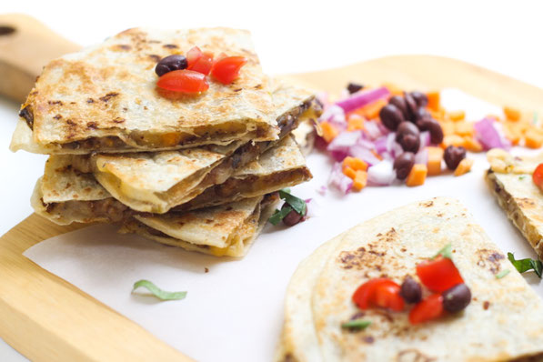 These freezer-friendly quesadillas are packed with protein plus a nutrition boost from the flavorful filling with beef, mushrooms, sweet potatoes, and black beans.  Great weeknight dinner recipe ready in 10 minutes! 