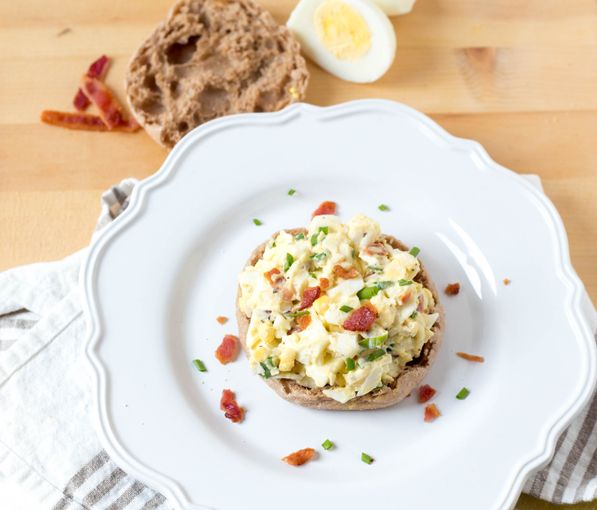 This light and simple egg salad has only 4 main ingredients and includes bacon! It's a great healthy make-ahead breakfast recipe!