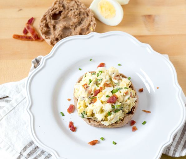 This light and simple egg salad has only 4 main ingredients and includes bacon!  It's a great healthy make-ahead breakfast recipe! 