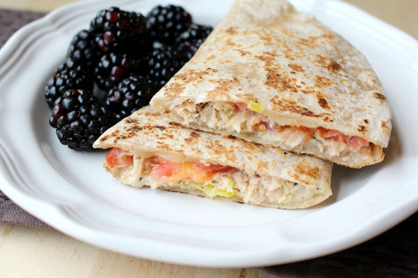 These healthy tuna melt quesadillas are a fun and tasty twist on a classic tuna melt recipe that the whole family will love!