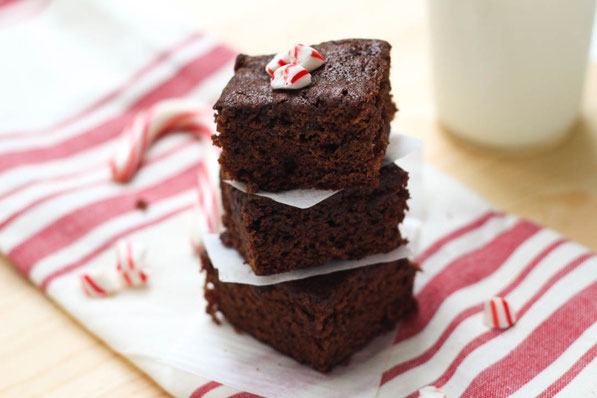 These lighter homemade brownies have a bright peppermint flavor that makes them smell and taste like the holidays!  They also have a boost of fiber from a secret ingredient....prunes!