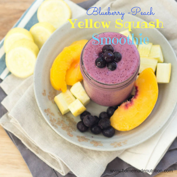 Yellow squash blends into this blueberry-peach smoothie beautifully! This smoothie is a healthy, creamy, gluten free, vegetarian breakfast option that's so refreshing in these hot summer months!