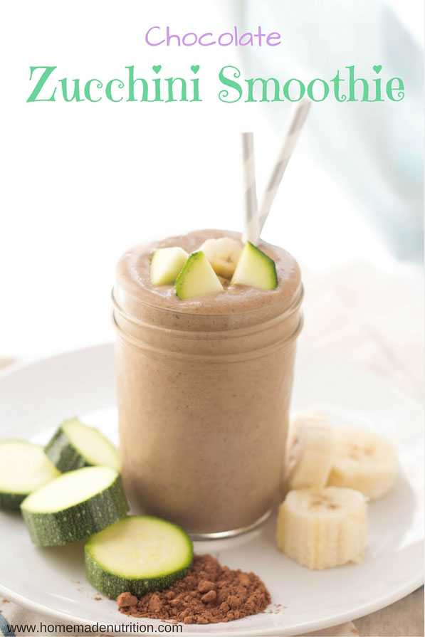 This creamy chocolate peanut butter smoothie with zucchini is a healthy way to start the day with a serving of veggies!  This recipe is gluten free, vegetarian, and absolutely delicious! 