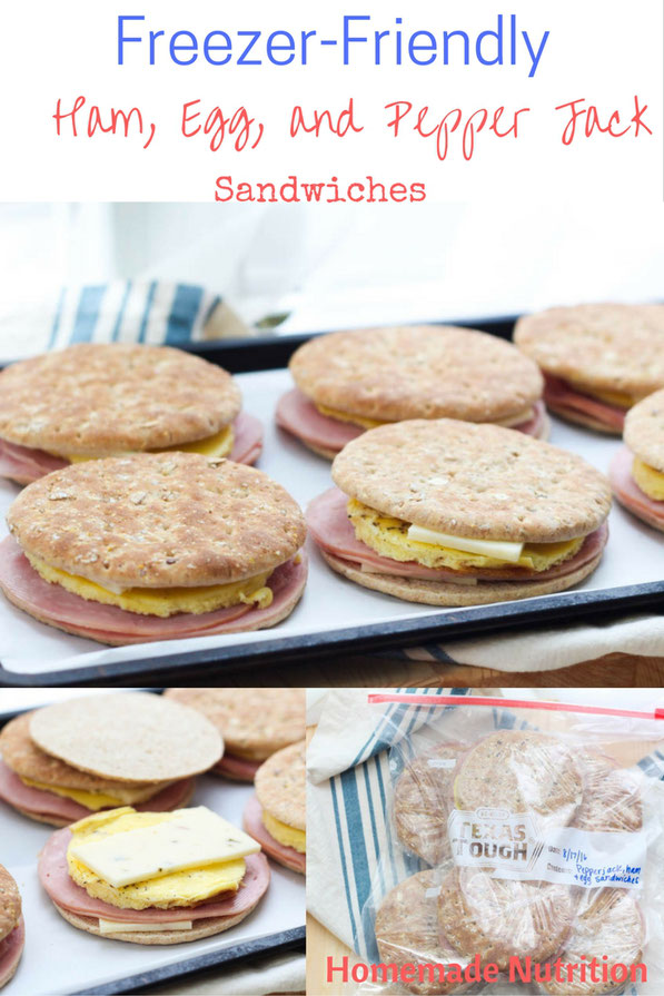 Weekday mornings just got a little more delicious with these easy (plus healthy) make-ahead freezer ham and egg sandwiches with pepper jack cheese...The perfect fast and high protein breakfast recipe! 