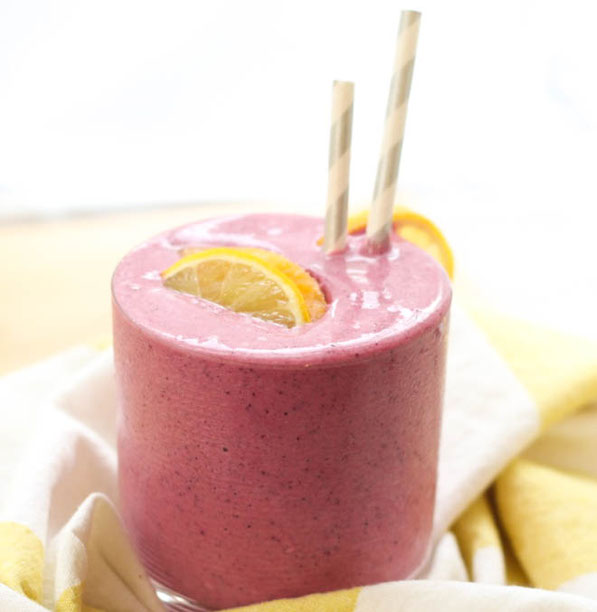 This beautiful smoothie recipe with blueberries, nectarines, and fresh lemon juice also has a secret veggie ingredient that no one will know is there...beets!