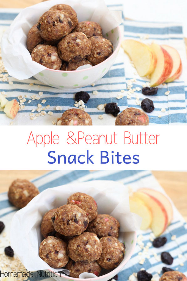 These peanut butter and apple oatmeal bites are a great portable, gluten free breakfast or lunch box snack! Filling and packed with nutrition! #peanutbutter #snack
