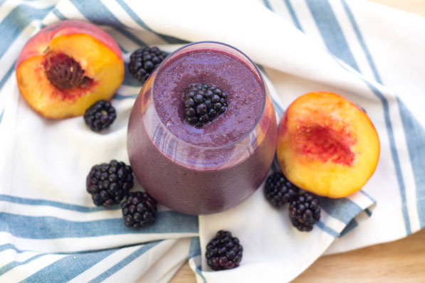 Blackberries and peaches are the perfect base for this creamy smoothie!  It's a healthy summer breakfast recipe that's refreshing and light! 