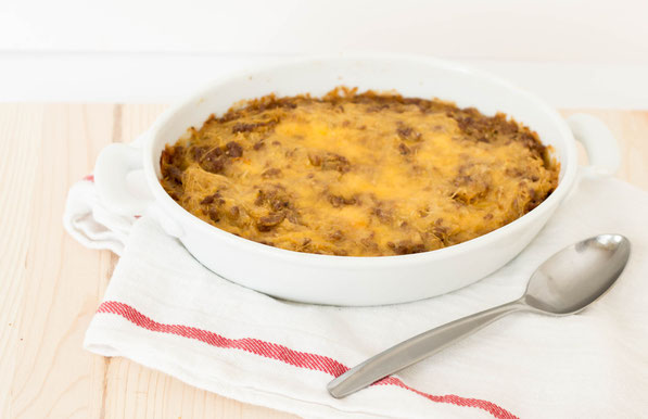 This cheeseburger spaghetti squash casserole is a healthier twist on a homemade hamburger helper recipe.  