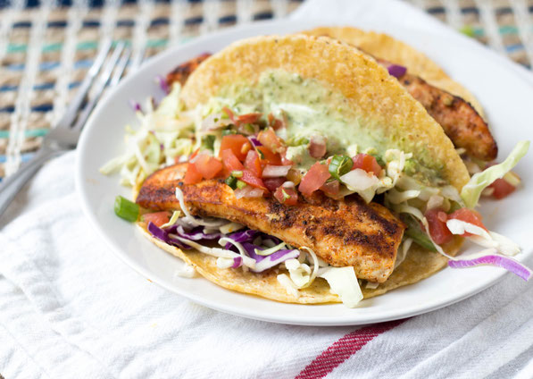 This simple and healthy fish taco recipe is fresh, light, and ready in around 20 minutes! Spiced mahi mahi is the perfect fish in this tasty dinner.  