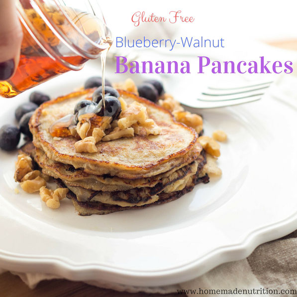 These easy gluten-free blueberry walnut banana pancakes are a healthy, high-protein (and tasty) breakfast recipe!