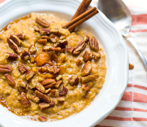 This warm and creamy oatmeal with pumpkin, cinnamon, and pure maple syrup is the ultimate healthy comfort food breakfast recipe for fall and winter!