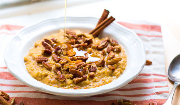 This warm and creamy oatmeal with pumpkin, cinnamon, and pure maple syrup is the ultimate healthy comfort food breakfast recipe for fall and winter!