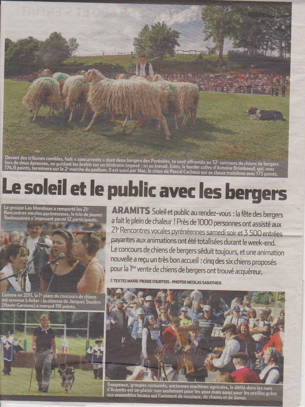 Rencontres Vocales à Aramits, Septembre 2012, article paru dans le journal Pyrénées-Atlantiques