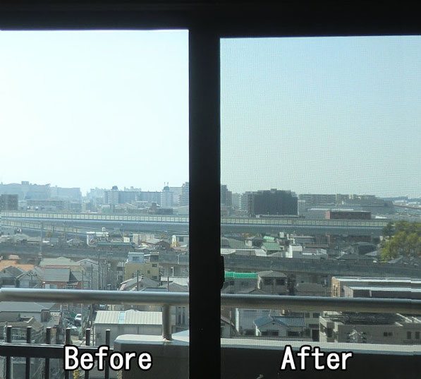  ハーフミラータイプの遮熱フィルム　目隠し効果+遮光効果+飛散防止効果+UVカット効果のあるフィルム　大阪のエスエー施工　　兵庫県　西宮市