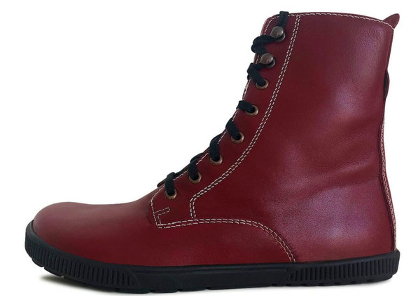 Damenstiefel als Barfußschuh aus Leder in Bordeaux 