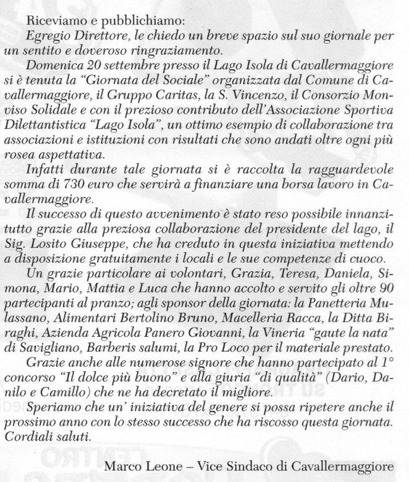Dal Corriere di Savigliano giovedi 27 settembre 2015