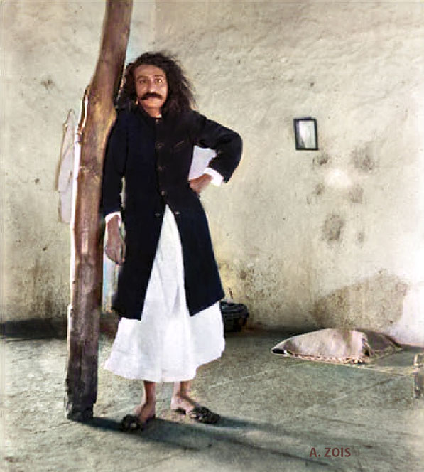 1927 : Meher Baba in the old bungalow at Meherbad, India. Image rendition by Anthony Zois.