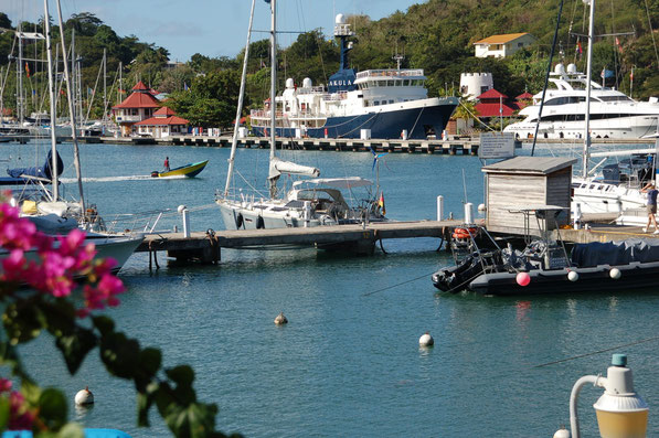 Da wir z.Z.ohne Dinghi sind, liegen wir ganz familiär am Steg des Yachtclubs