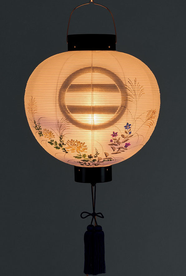盆提灯 門提灯 丸 絹二重 乱菊 尺三丸 13号 電気コード式（6083-3R）ライトアップ