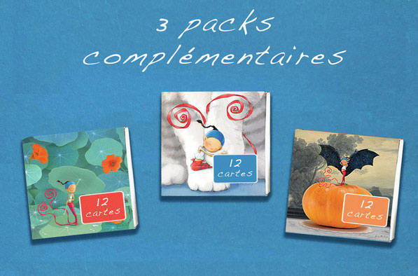 Image des 3 boites de 12 cartes complémentaires pour le jeu de Memory de Timeliot