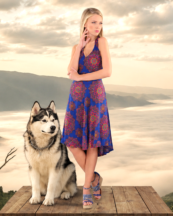 Boho-Damenkleid aus 100% hochwertiger Baumwolle mit floralem Muster