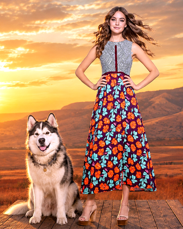 Boho-Damenkleid aus 100% hochwertiger Baumwolle mit floralem Muster