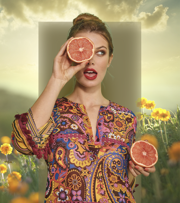 Boho-Outlet-Damenkleid aus 100% hochwertiger Viscose mit dezentem Muster