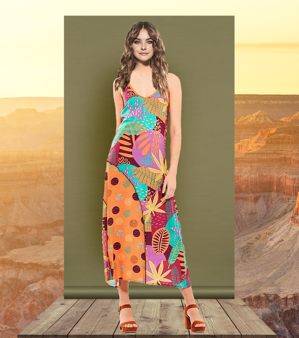 Boho-Damenkleid aus 100% hochwertiger Baumwolle mit floralem Muster