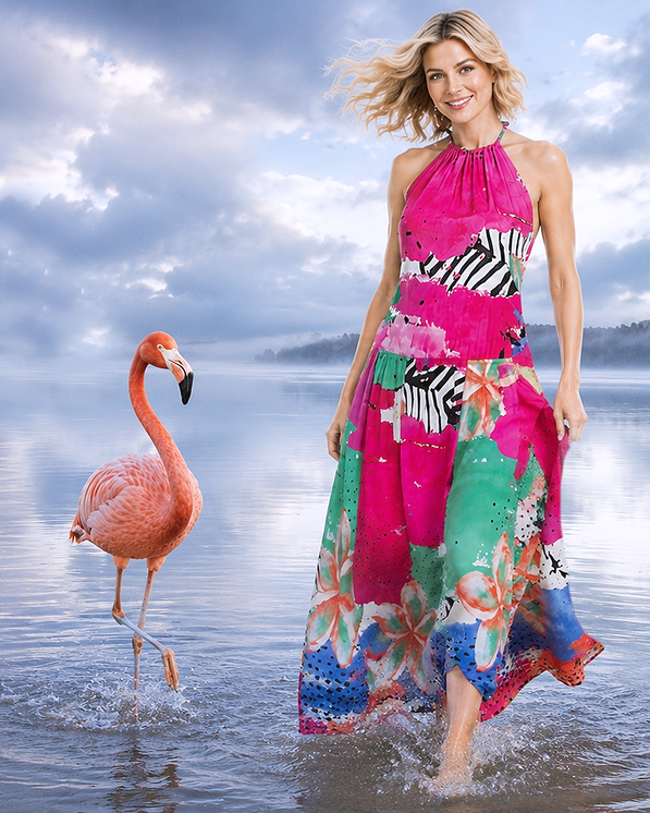 Boho-Damenkleid aus 100% hochwertiger Baumwolle mit floralem Muster